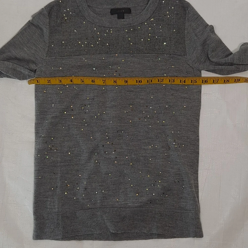 J. Crew Grey Embellished Tippi Glenn Plaid Sweater